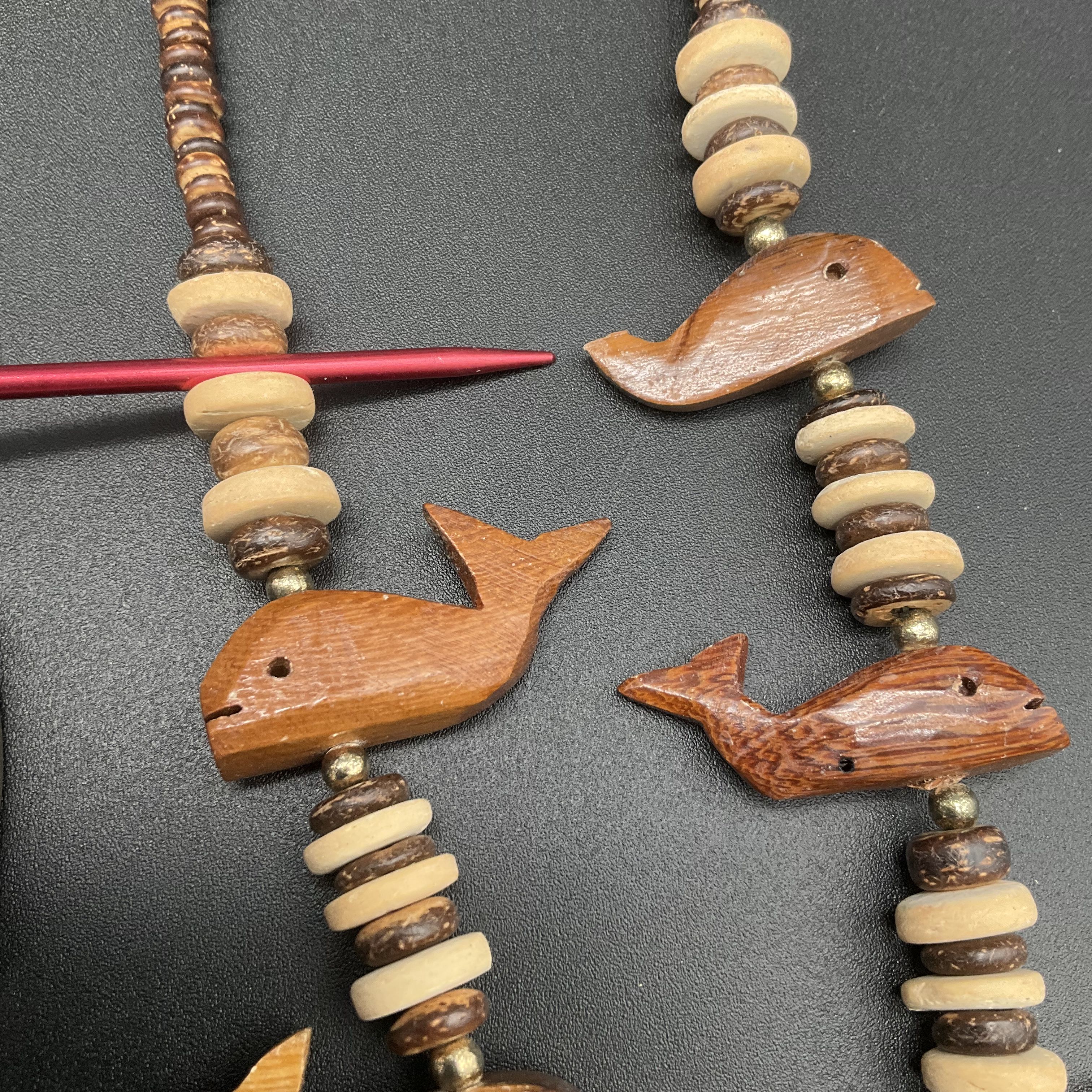 Vintage Boho Natural Wood Beaded Statement Necklaces Jewelry Lot of 7 - Image 7