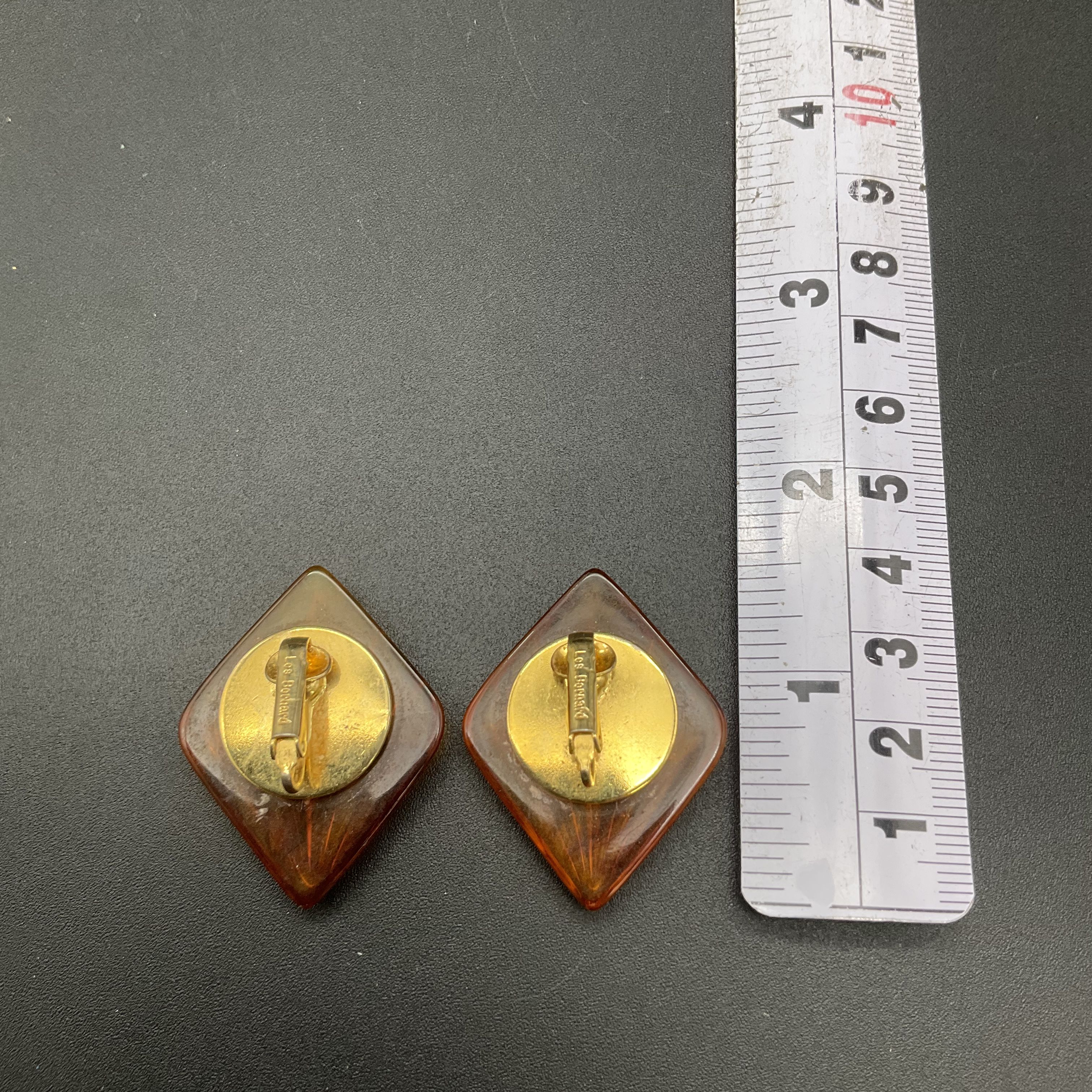 Vintage Mid-Century Les Bernard Faux Amber Lucite Clip-On Earrings - Image 3