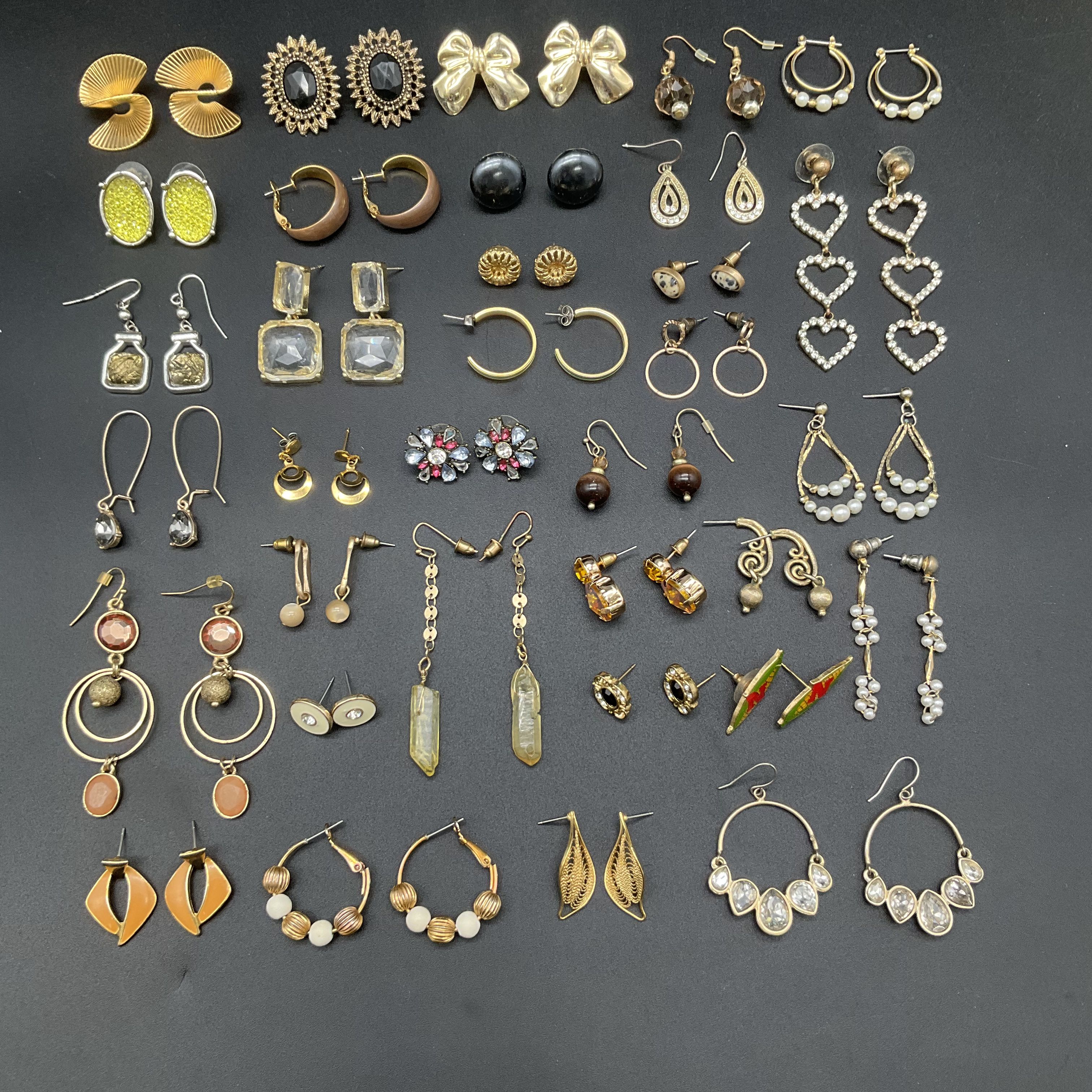 Vintage & Modern Costume Jewelry Earrings Lot 33 Pairs Hoops Dangles Studs