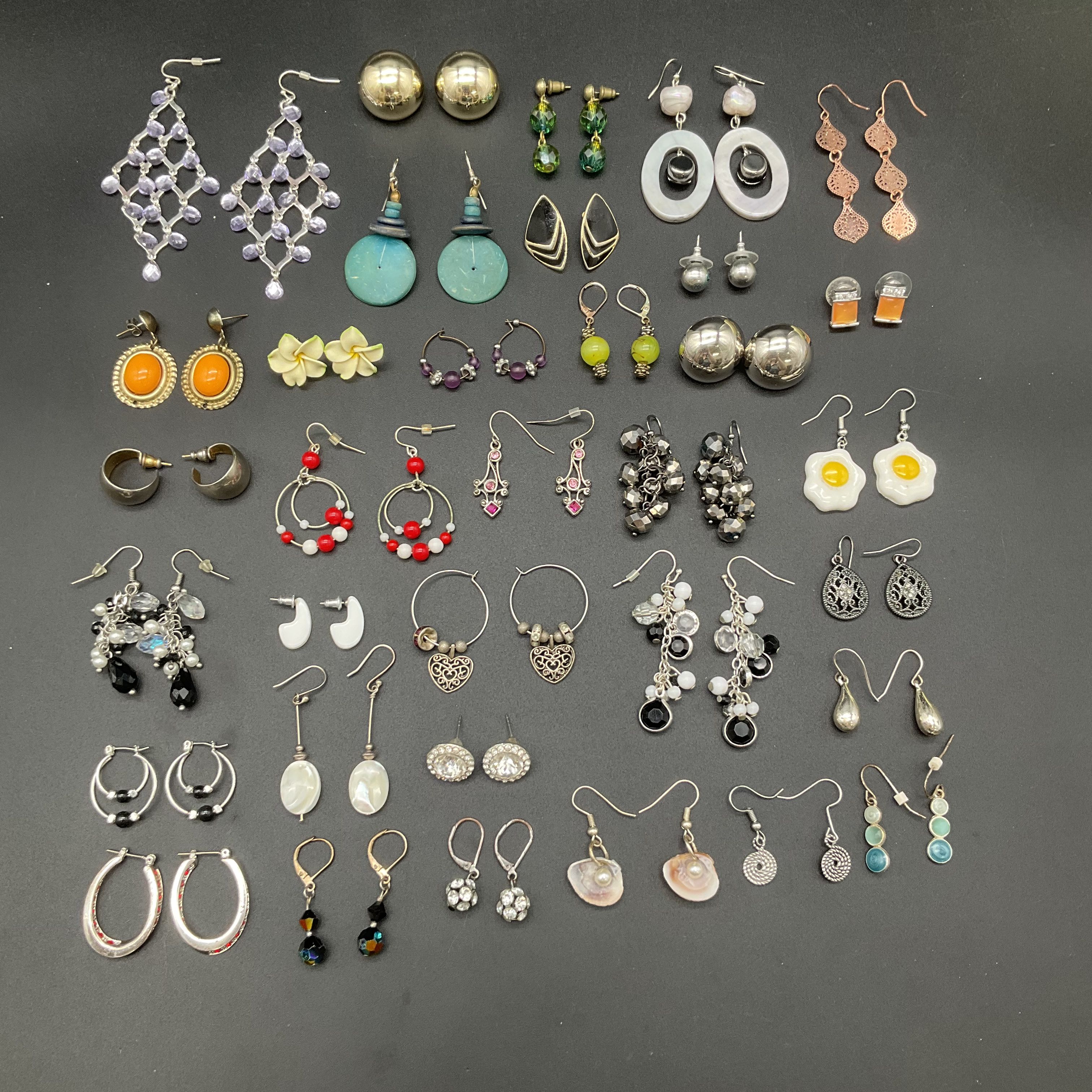 Vintage & Modern Costume Jewelry Earrings Lot of 35+ Pairs Hoops Dangles Studs