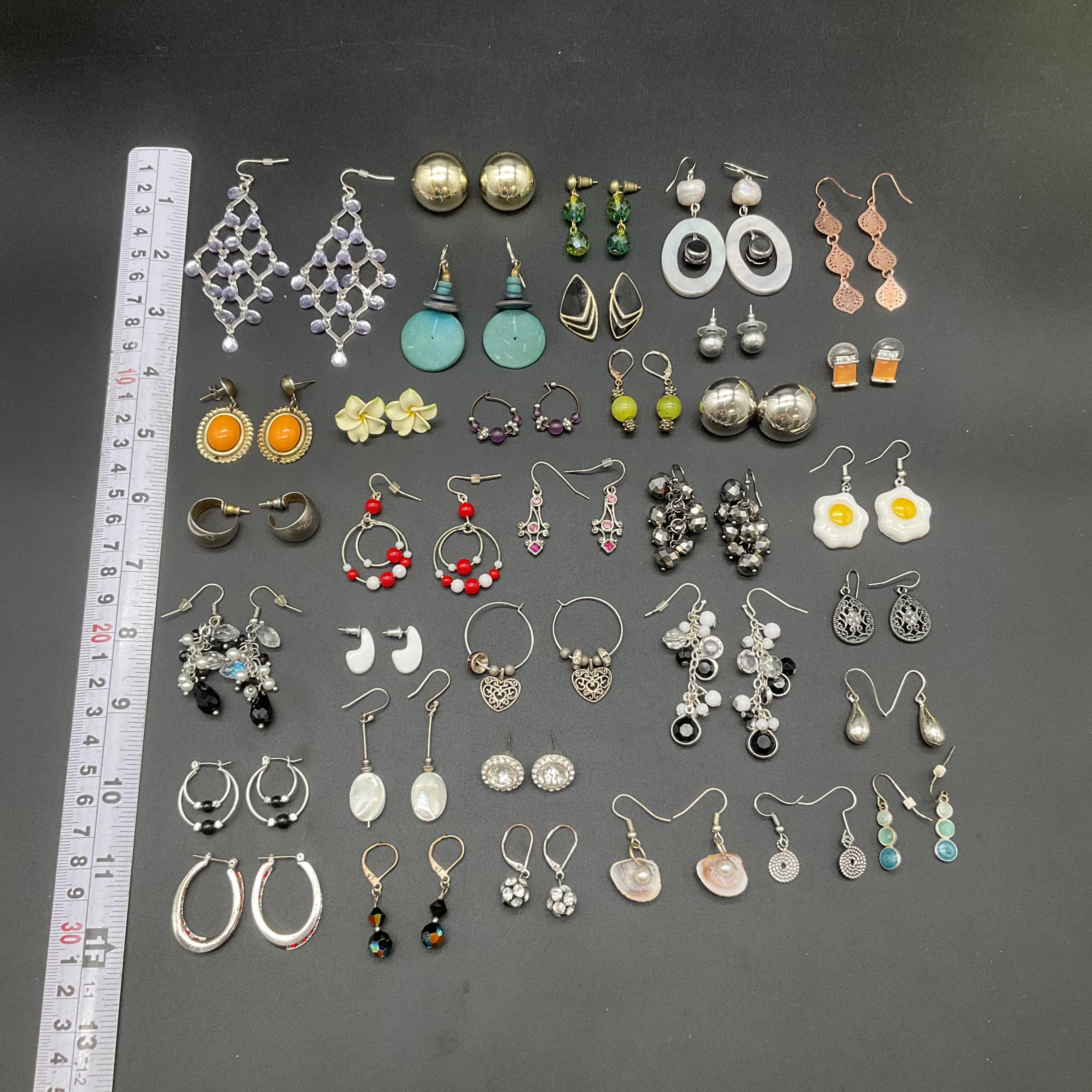 Vintage & Modern Costume Jewelry Earrings Lot of 35+ Pairs Hoops Dangles Studs - Image 2