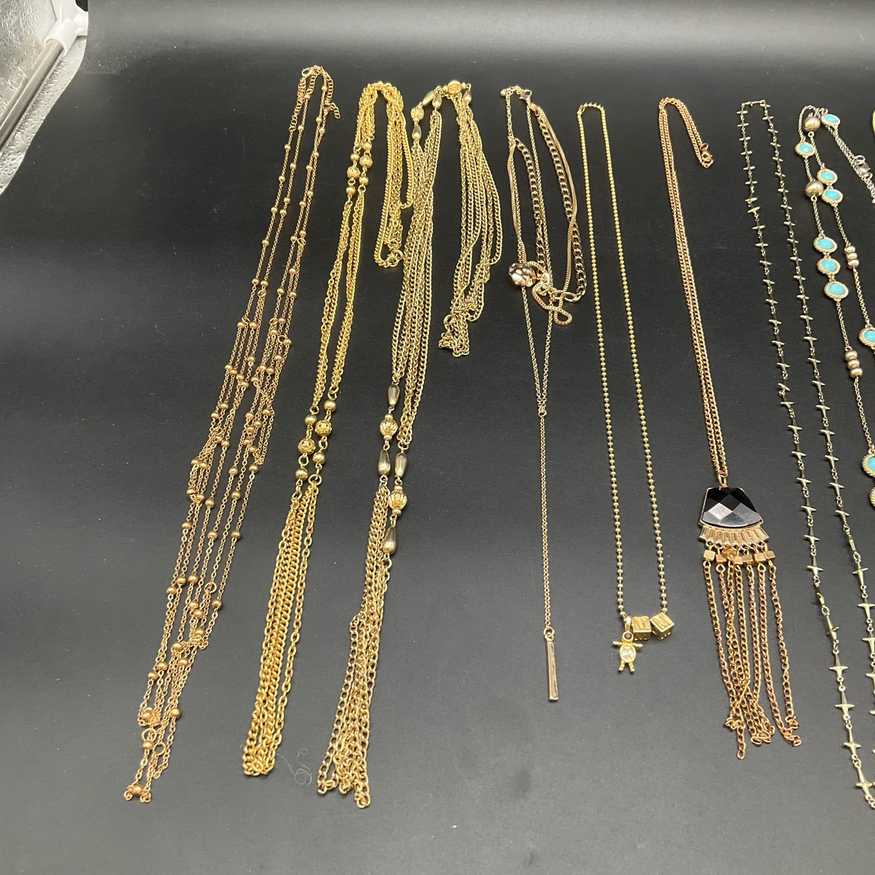 Vintage & Modern Costume Jewelry Lot 10 Necklaces Gold Silver Tone Boho Tassels - Image 3