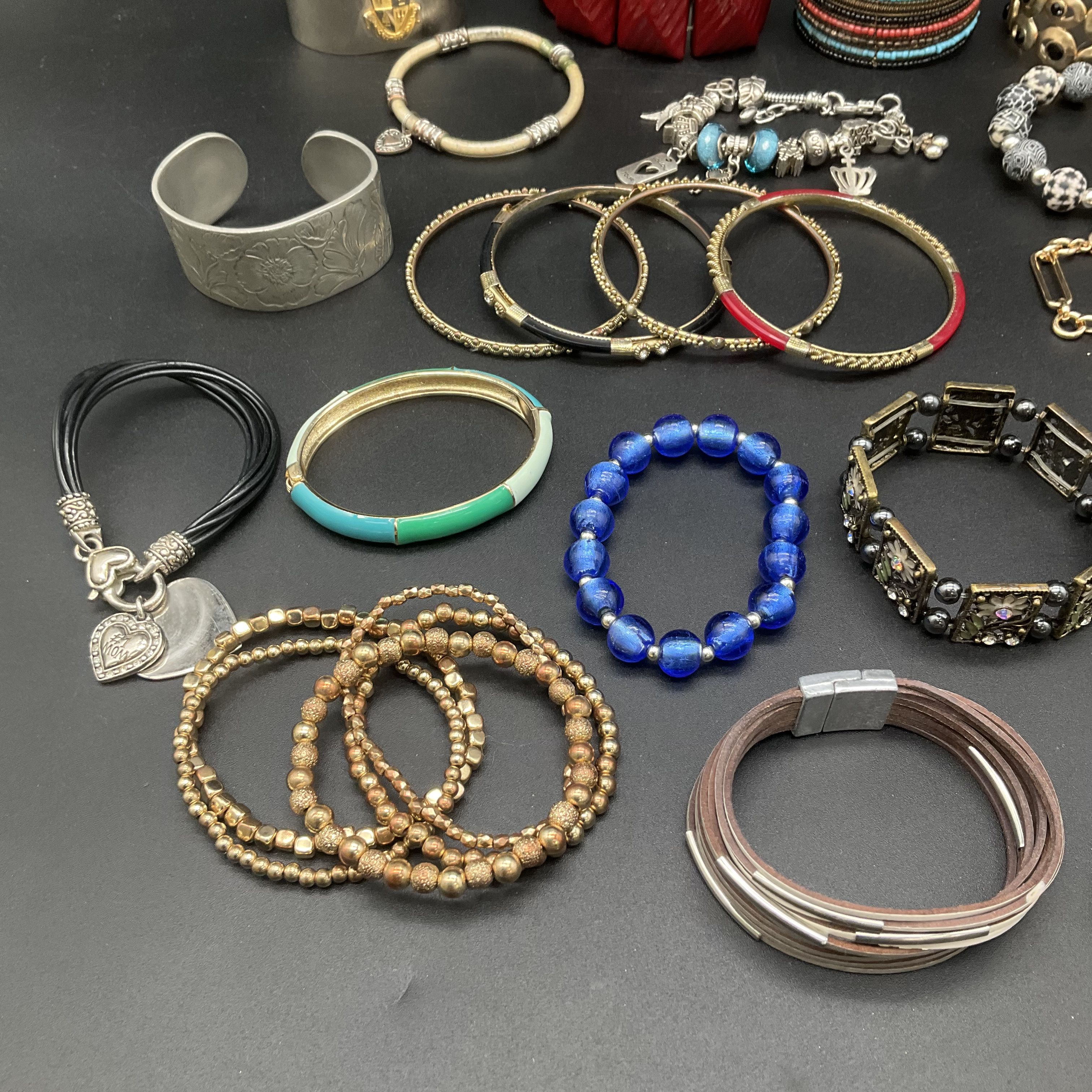 Vintage & Modern Costume Jewelry Lot 25+ Bracelets Bangles Cuffs Charms Beaded - Image 5