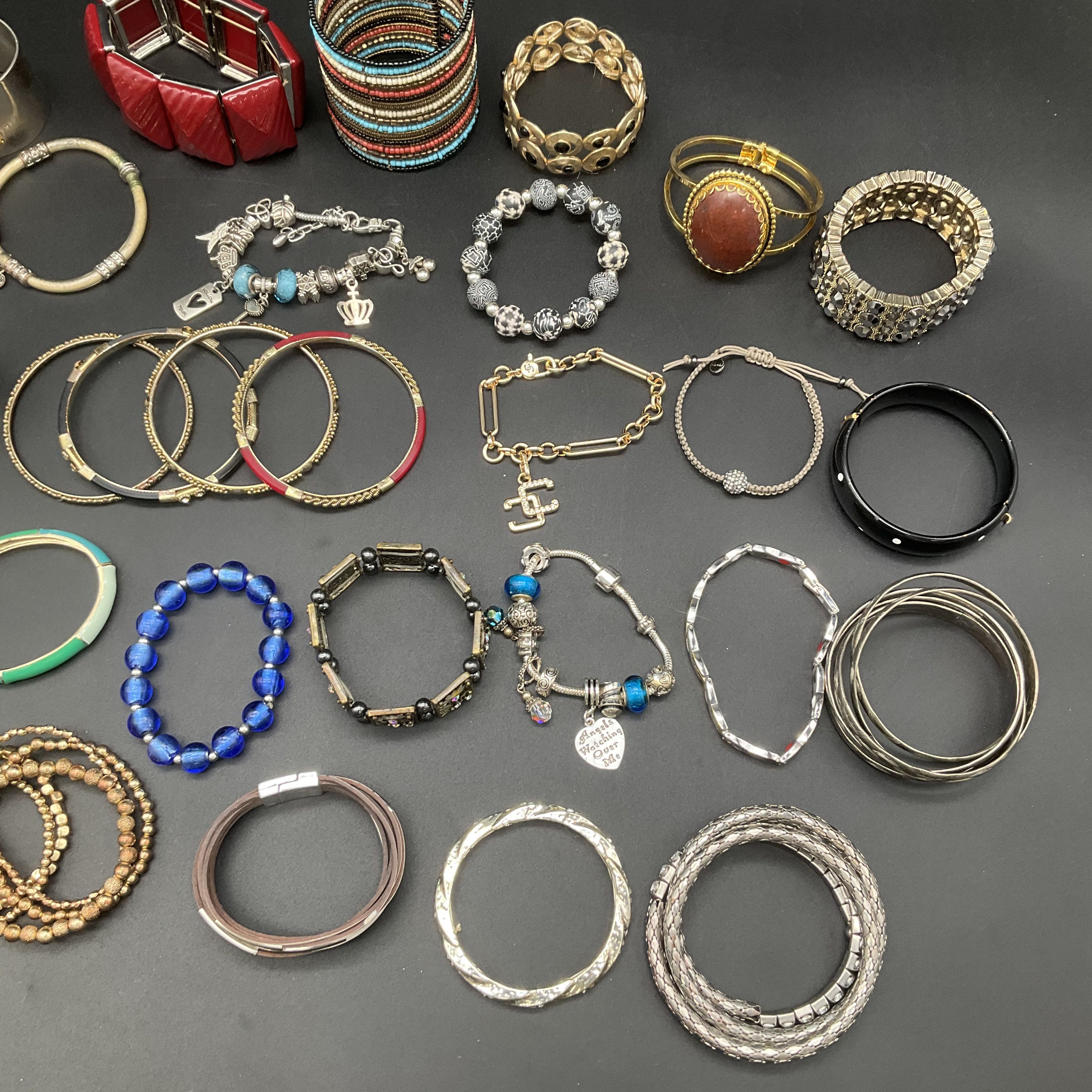 Vintage & Modern Costume Jewelry Lot 25+ Bracelets Bangles Cuffs Charms Beaded - Image 7