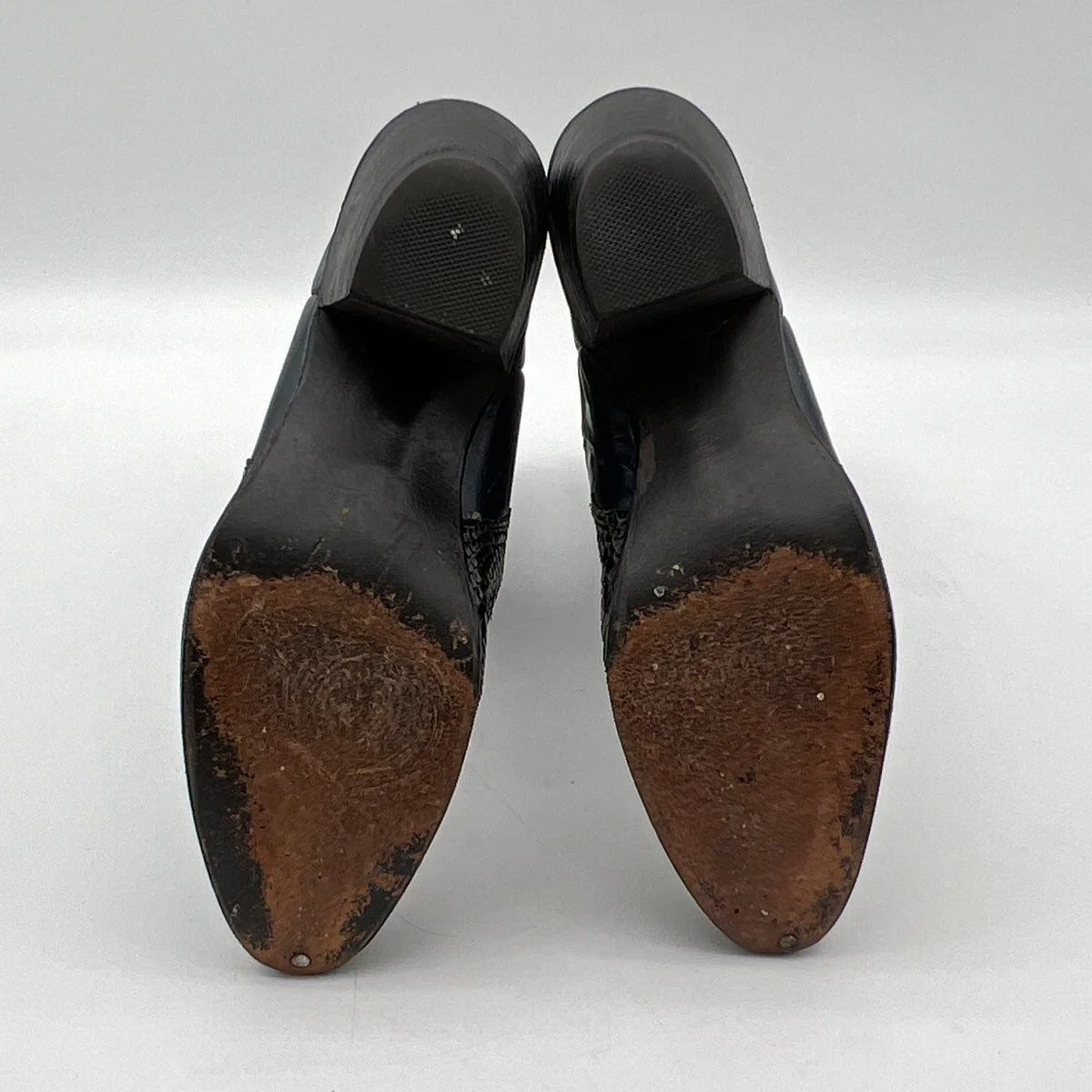 Vintage Nocona Navy Leather Snakeskin Exotic Cowboy Boots Size 7.5 B - Image 4