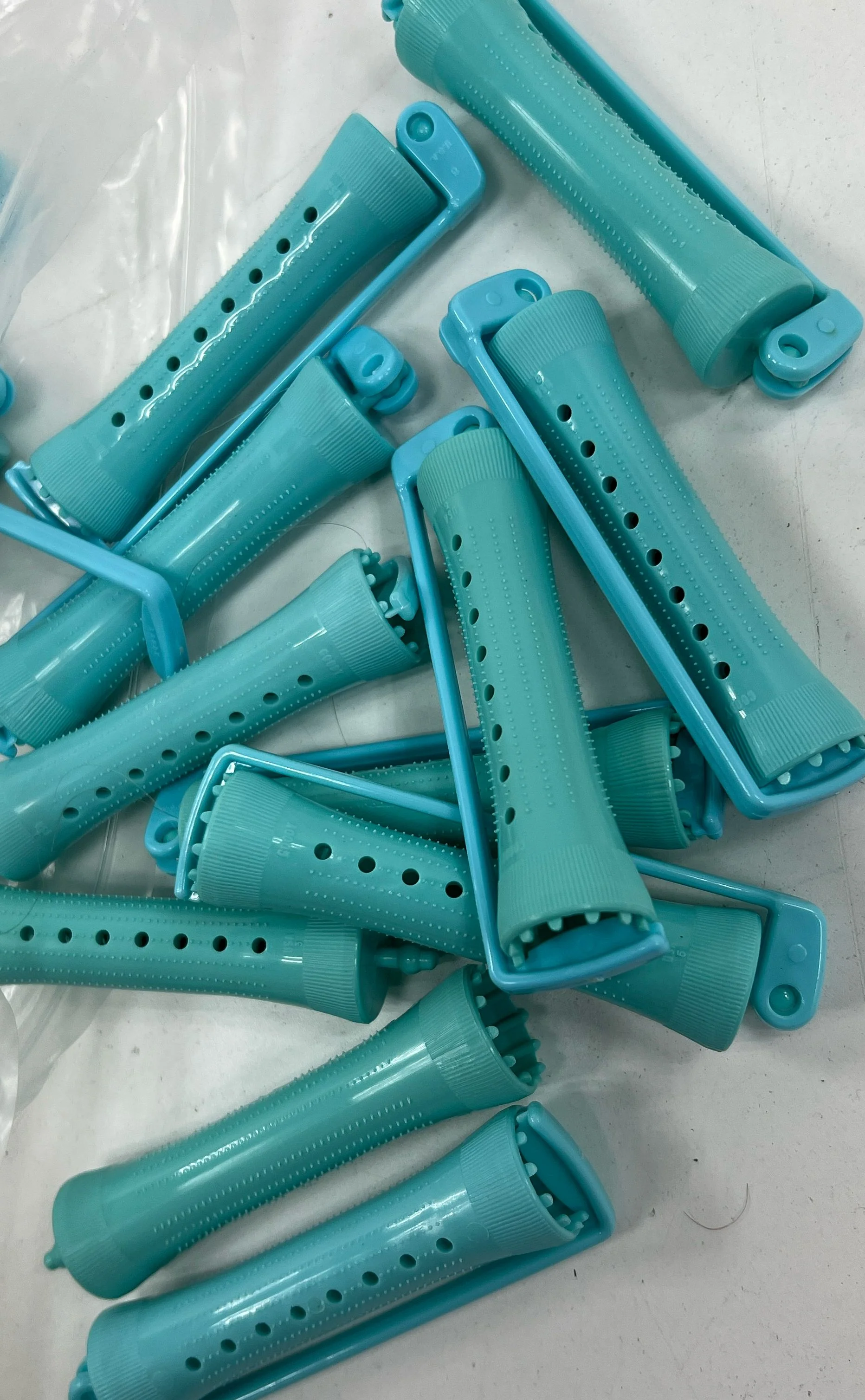 Vintage Teal Blue Plastic Swing Arm Perm & Curling Hair Rods Lot - Image 3